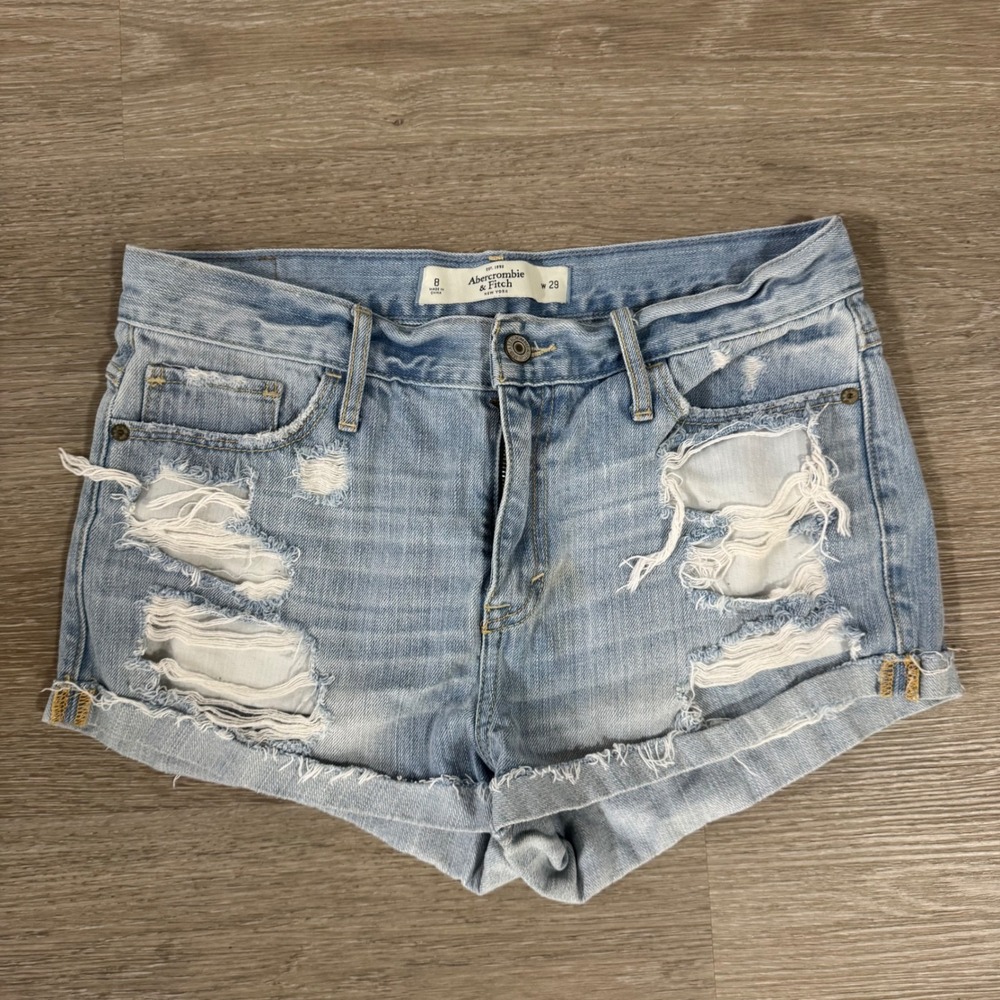 Abercrombie & Fitch Jean Shorts Women 8 Blue Distressed Cut Off Denim 610427933
